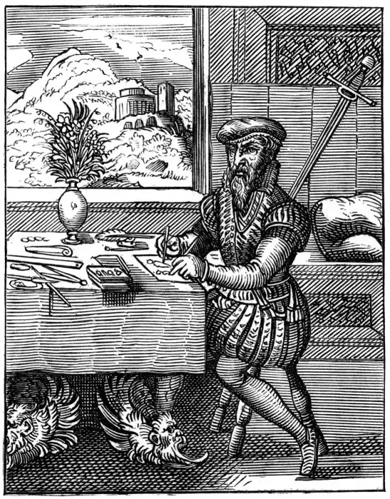 Framed Print : Draughtsman, 16th century (1849). Artist: Jost Amman Framed Print : Draughtsman, 16th century (1849). Artist: Jost Amman