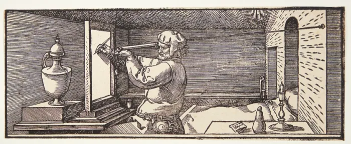 Framed Print : Draughtsman drawing a vase, 1525. Creator: Durer, Albrecht (1471-1528) Framed Print : Draughtsman drawing a vase, 1525. Creator: Durer, Albrecht (1471-1528)