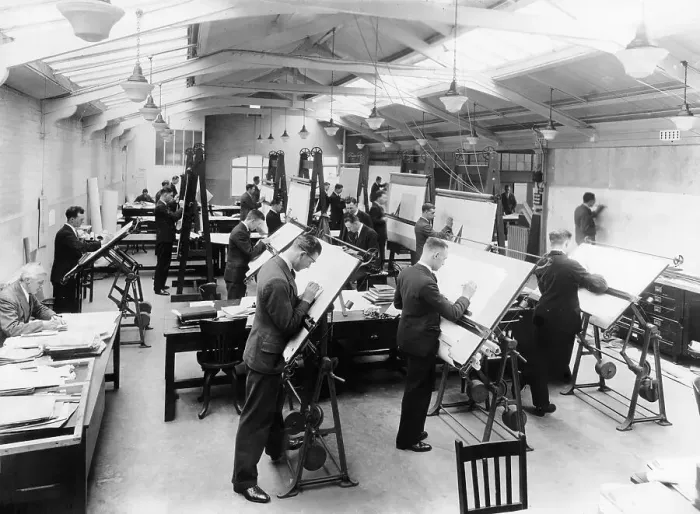 Framed Print : Draughtsmen in the drawing office, Vauxhall Motors, Luton, 1930 Framed Print : Draughtsmen in the drawing office, Vauxhall Motors, Luton, 1930