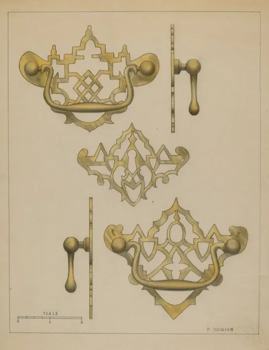 Framed Print : Drawer Pulls and Key Plate, c. 1936. Creator: Philip Johnson Framed Print : Drawer Pulls and Key Plate, c. 1936. Creator: Philip Johnson