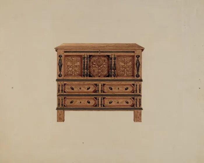 Framed Print : Two Drawer Sunflower Chest - front view, 1936. Creator: Martin Partyka Framed Print : Two Drawer Sunflower Chest - front view, 1936. Creator: Martin Partyka