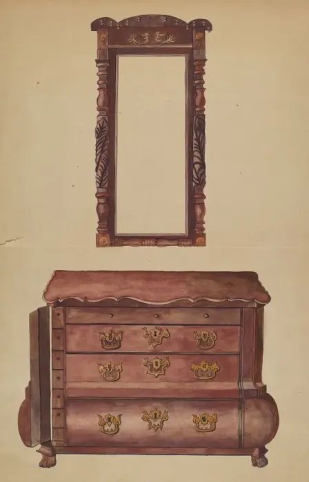 Framed Print : Drawers and Mirror, 1935 / 1942. Creator: Juanita Lantz Framed Print : Drawers and Mirror, 1935 / 1942. Creator: Juanita Lantz