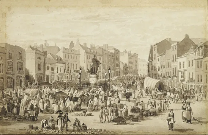 Framed Print : Drawing - The Bull Ring & Nelson Statue, Birmingham, 1845. Creator: David Cox the Elder Framed Print : Drawing - The Bull Ring & Nelson Statue, Birmingham, 1845. Creator: David Cox the Elder