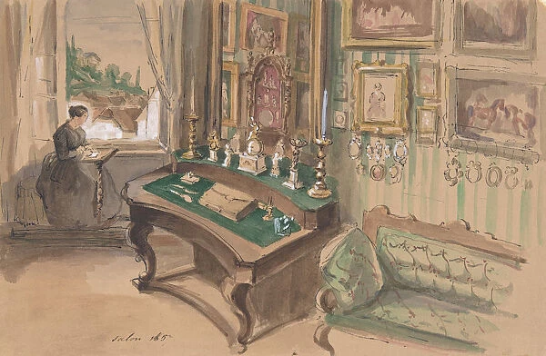 Drawing of an Interior: Salon, 1857. Creator: Anon