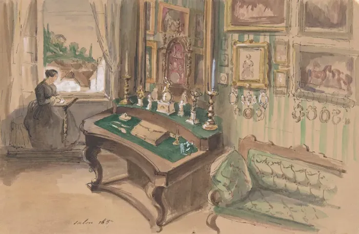Framed Print : Drawing of an Interior: Salon, 1857. Creator: Anon Framed Print : Drawing of an Interior: Salon, 1857. Creator: Anon