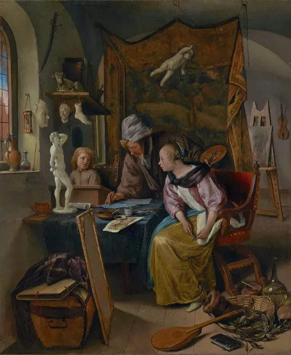 Framed Print : The Drawing Lesson, about 1665. Creator: Jan Steen Framed Print : The Drawing Lesson, about 1665. Creator: Jan Steen