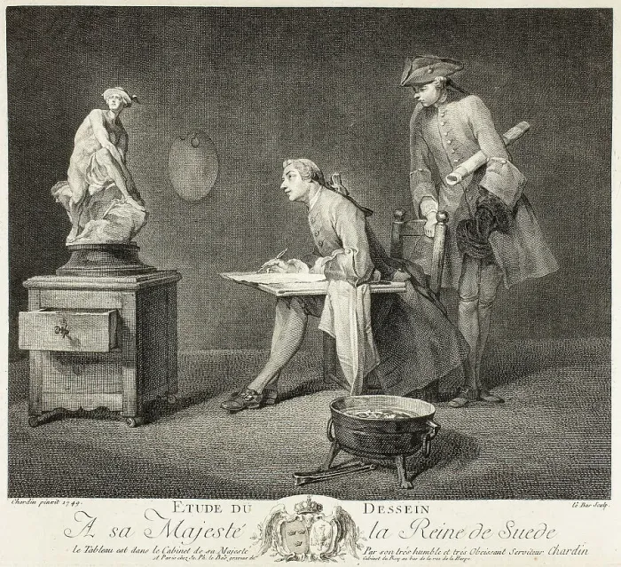 Framed Print : The Drawing Lesson, 1749. Creator: Jacques Philippe Le Bas Framed Print : The Drawing Lesson, 1749. Creator: Jacques Philippe Le Bas