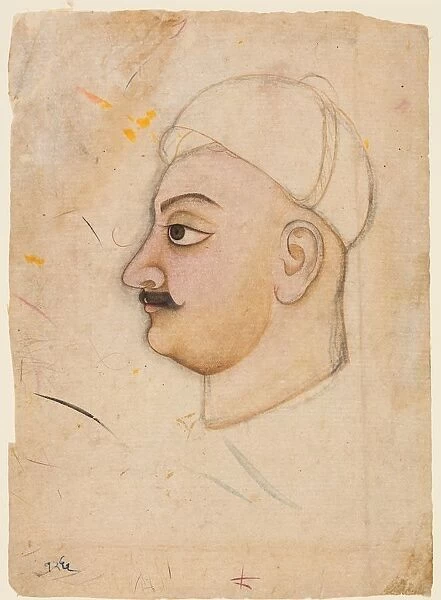 Drawing of a mans head with an unusual turban, c. 1780. Creator: Unknown
