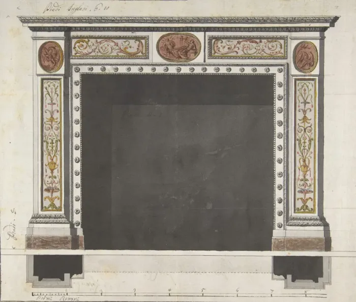 Framed Print : Drawing for a Mantelpiece, 1780-90. Creator: Anon Framed Print : Drawing for a Mantelpiece, 1780-90. Creator: Anon