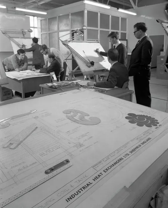Framed Print : Drawing office scene, Edgar Allens steel foundry, Sheffield, South Yorkshire, 1964 Framed Print : Drawing office scene, Edgar Allens steel foundry, Sheffield, South Yorkshire, 1964