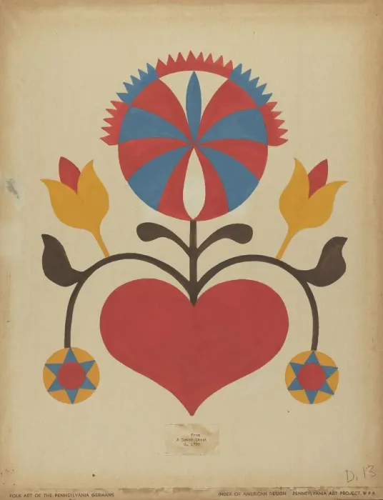 Framed Print : Drawing for Plate 13: From the Portfolio Folk Art of Rural Pennsylvania, c. 1939. Creator: Unknown Framed Print : Drawing for Plate 13: From the Portfolio Folk Art of Rural Pennsylvania, c. 1939. Creator: Unknown