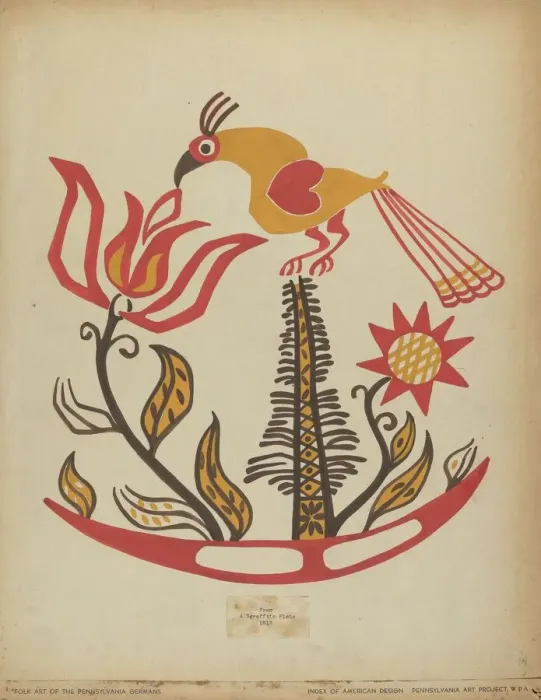 Framed Print : Drawing for Plate 14: From the Portfolio Folk Art of Rural Pennsylvania, c. 1939. Creator: Unknown Framed Print : Drawing for Plate 14: From the Portfolio Folk Art of Rural Pennsylvania, c. 1939. Creator: Unknown