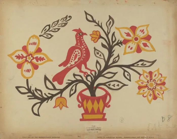 Framed Print : Drawing for Plate 8: From the Portfolio Folk Art of Rural Pennsylvania, c. 1939. Creator: Unknown Framed Print : Drawing for Plate 8: From the Portfolio Folk Art of Rural Pennsylvania, c. 1939. Creator: Unknown