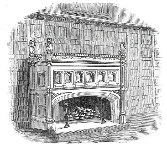 Framed Print : Drawing-room chimney piece, Lincolns Inn New Buildings, 1845. Creator: Unknown Framed Print : Drawing-room chimney piece, Lincolns Inn New Buildings, 1845. Creator: Unknown