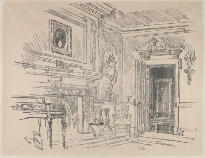 Framed Print : Drawing Room at Cliveden, 1912. Creator: Joseph Pennell Framed Print : Drawing Room at Cliveden, 1912. Creator: Joseph Pennell