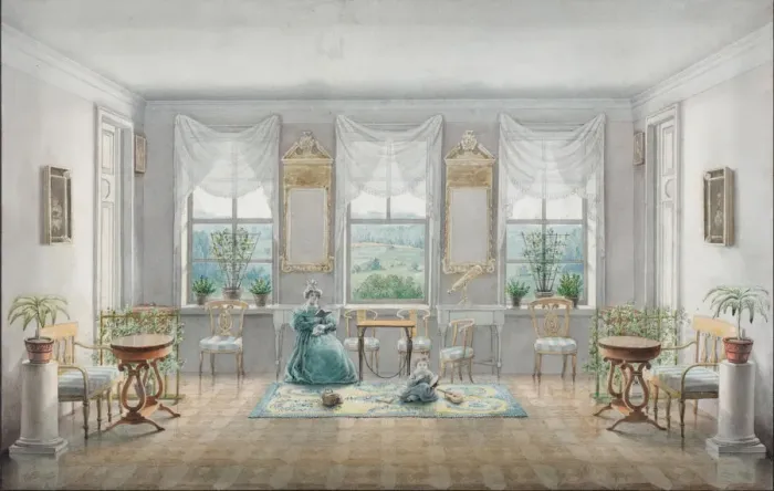 Framed Print : The Drawing Room in the manor house Gorki, 1831. Artist: Blagovo, Agrafena Dmitrievna (1794-1865)