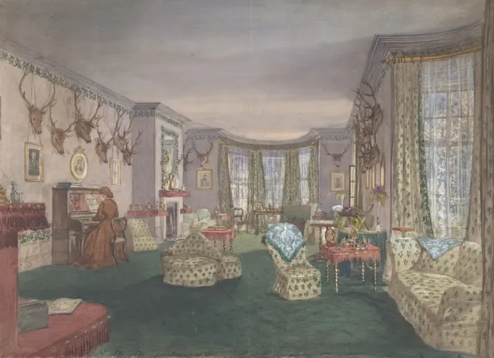 Framed Print : Drawing Room at Mar Lodge, Parish of Craithe and Braemar, Aberdeenshire, ca. 1860 Framed Print : Drawing Room at Mar Lodge, Parish of Craithe and Braemar, Aberdeenshire, ca. 1860