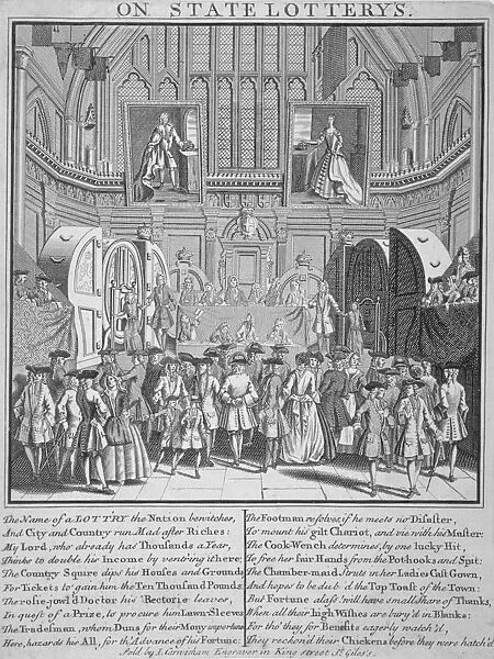 Drawing of the state lottery in the Guildhall, City of London, 1739