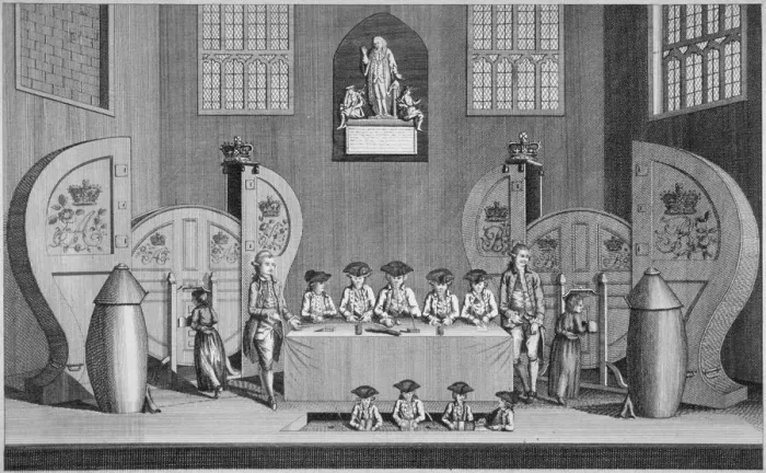 Framed Print : Drawing of the state lottery in the Guildhall, City of London, 1773 Framed Print : Drawing of the state lottery in the Guildhall, City of London, 1773