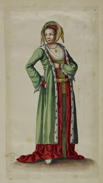 Framed Print : Drawing of a woman in costume of Transylvania, 17th century. Creator: Unknown Framed Print : Drawing of a woman in costume of Transylvania, 17th century. Creator: Unknown