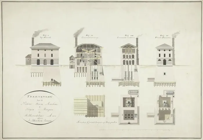 Framed Print : Drawings of the new steam engine for nine pumps in Hellevoetsluis, 1802. Creator: Jan Blanken Framed Print : Drawings of the new steam engine for nine pumps in Hellevoetsluis, 1802. Creator: Jan Blanken