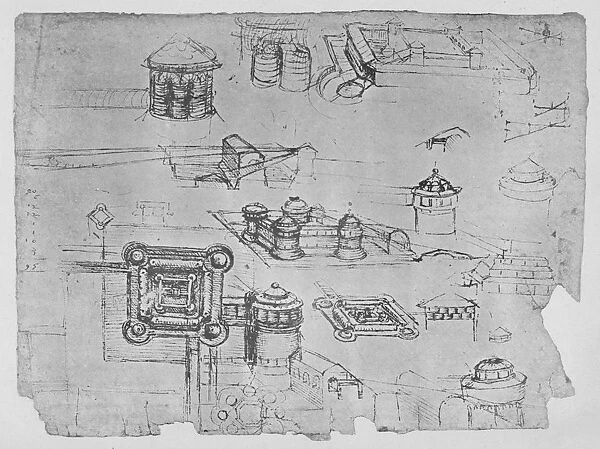 Drawings of a Square Castle, c1480 (1945). Artist: Leonardo da Vinci