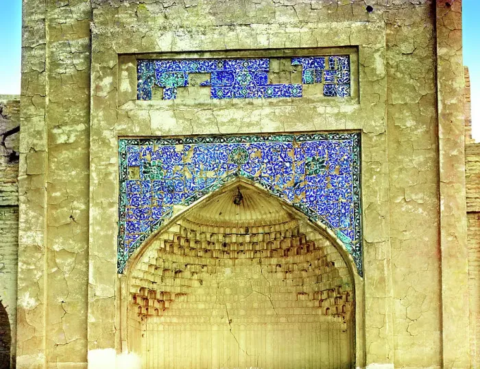 Framed Print : Drawings on tiles above gates into the tsar's tomb, Bogoeddin, Bukhara, between 1905 and 1915. Creator: Sergey Mikhaylovich Prokudin-Gorsky Framed Print : Drawings on tiles above gates into the tsar's tomb, Bogoeddin, Bukhara, between 1905 and 1915. Creator: Sergey Mikhaylovich Prokudin-Gorsky