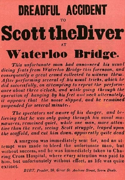 Dreadful Accident to Scott the Diver at Waterloo Bridge, 1841, (1948). Creator: Unknown