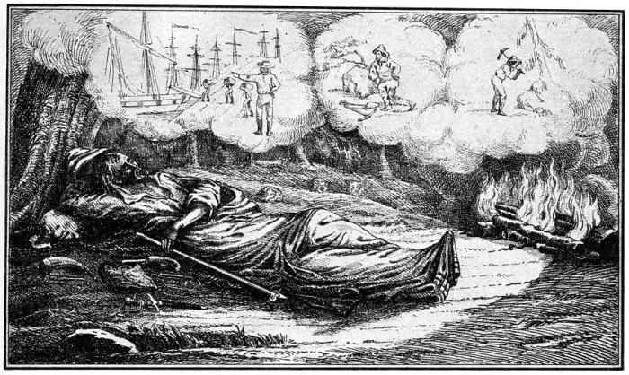 Framed Print : The dream of a prospecting miner, 19th century (1937). Artist: Britton & Rey Framed Print : The dream of a prospecting miner, 19th century (1937). Artist: Britton & Rey
