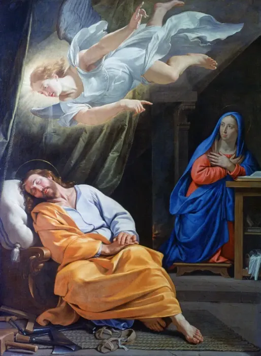 Framed Print : The Dream of Saint Joseph, c1636. Artist: Philippe de Champaigne Framed Print : The Dream of Saint Joseph, c1636. Artist: Philippe de Champaigne