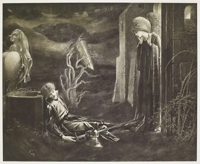 Framed Print : The Dream of Sir Lancelot at the Chapel of the San Graal, 1895, (1900). Creator: Unknown Framed Print : The Dream of Sir Lancelot at the Chapel of the San Graal, 1895, (1900). Creator: Unknown