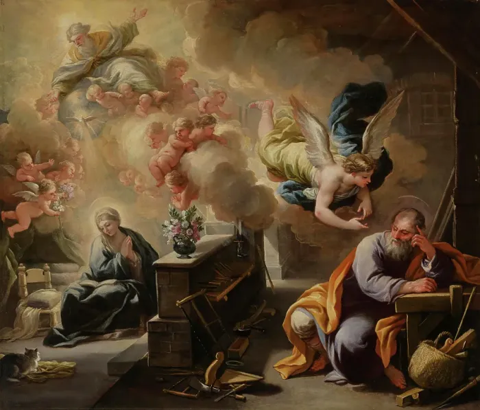 Framed Print : The Dream of St Joseph, about 1700. Creator: Luca Giordano Framed Print : The Dream of St Joseph, about 1700. Creator: Luca Giordano