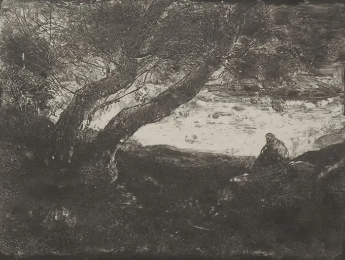 Framed Print : The Dreamer, original impression 1854, printed in 1921. Creator: Jean Baptiste Camille Corot Framed Print : The Dreamer, original impression 1854, printed in 1921. Creator: Jean Baptiste Camille Corot
