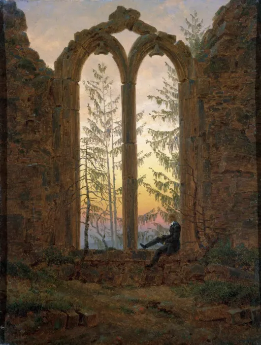 Framed Print : The Dreamer (Ruins of the Oybin), c1835. Artist: Caspar David Friedrich Framed Print : The Dreamer (Ruins of the Oybin), c1835. Artist: Caspar David Friedrich