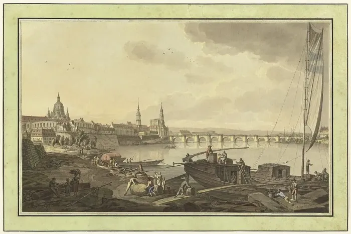 Framed Print : Dresden from the Banks of the Elbe River, 1782. Creator: Adrian Zingg Framed Print : Dresden from the Banks of the Elbe River, 1782. Creator: Adrian Zingg
