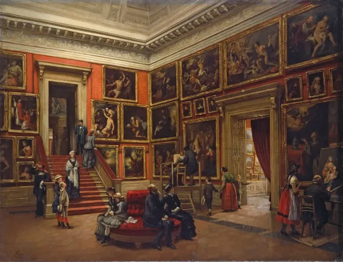 Framed Print : At the Dresden gallery, 1881. Creator: Preusser, Karl Louis (1845-1902) Framed Print : At the Dresden gallery, 1881. Creator: Preusser, Karl Louis (1845-1902)