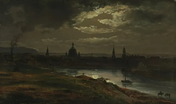Framed Print : Dresden by Moonlight, 1845. Creator: Johan Christian Dahl