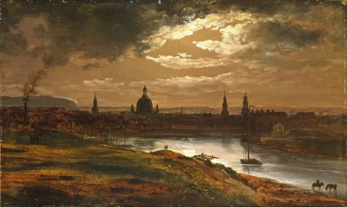 Framed Print : Dresden by Moonlight. Artist: Dahl, Johan Christian Clausen (1788-1857) Framed Print : Dresden by Moonlight. Artist: Dahl, Johan Christian Clausen (1788-1857)