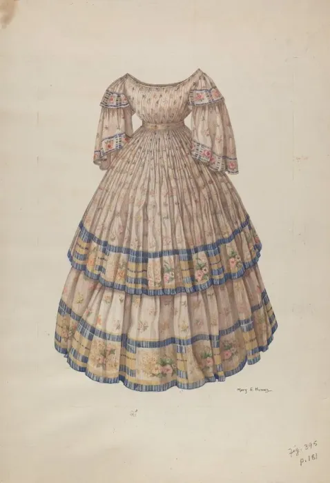 Framed Print : Dress with Hoop Skirt, 1935 / 1942. Creator: Mary E Humes Framed Print : Dress with Hoop Skirt, 1935 / 1942. Creator: Mary E Humes