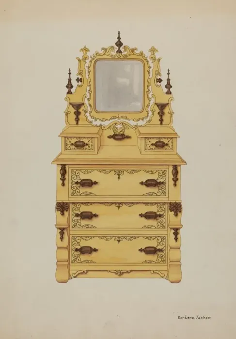 Framed Print : Dresser, c. 1937. Creator: Gordena Jackson Framed Print : Dresser, c. 1937. Creator: Gordena Jackson