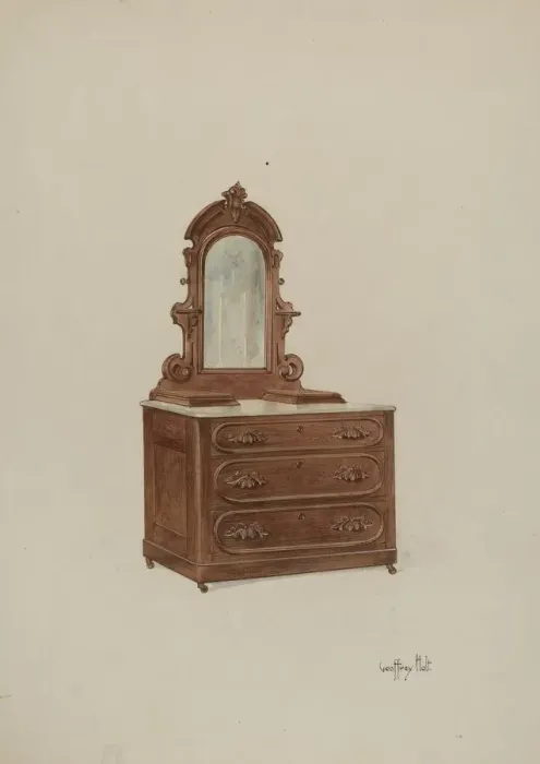 Framed Print : Dresser with Marble Top, c. 1937. Creator: Geoffrey Holt Framed Print : Dresser with Marble Top, c. 1937. Creator: Geoffrey Holt