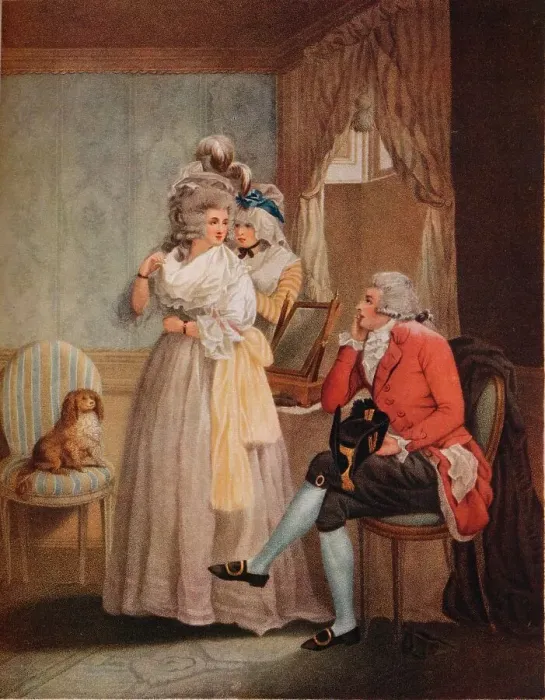Framed Print : Dressing for the Masquerade. Laetitia Flies from Reflection to Public Entertainments, 1789. Artist: John Raphael Smith Framed Print : Dressing for the Masquerade. Laetitia Flies from Reflection to Public Entertainments, 1789. Artist: John Raphael Smith