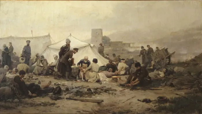 Framed Print : Dressing station, 1893. Artist: Vladimirov, Ivan Alexeyevich (1869-1947) Framed Print : Dressing station, 1893. Artist: Vladimirov, Ivan Alexeyevich (1869-1947)