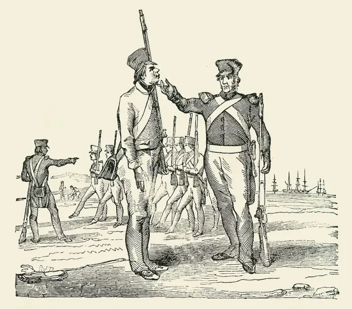 Framed Print : Drilling raw Recruits, 1849. Creator: Unknown Framed Print : Drilling raw Recruits, 1849. Creator: Unknown