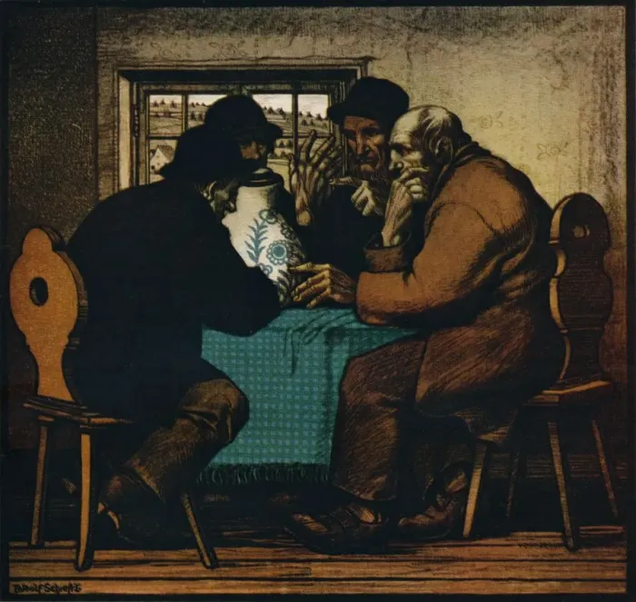 Framed Print : The Drinkers, c1927. Artist: Rudolf Schiestl Framed Print : The Drinkers, c1927. Artist: Rudolf Schiestl