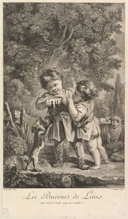 Framed Print : Drinking Milk, 18th century. Creator: Jean Daullé Framed Print : Drinking Milk, 18th century. Creator: Jean Daullé
