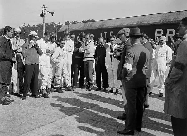 Drivers being addressed at the JCC 200 Mile Race, Brooklands, 1926. Artist: Bill Brunell