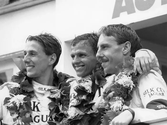 Framed Print : Drivers of the Jaguar which won the Le Mans 24 Hours, France, 1988 Framed Print : Drivers of the Jaguar which won the Le Mans 24 Hours, France, 1988