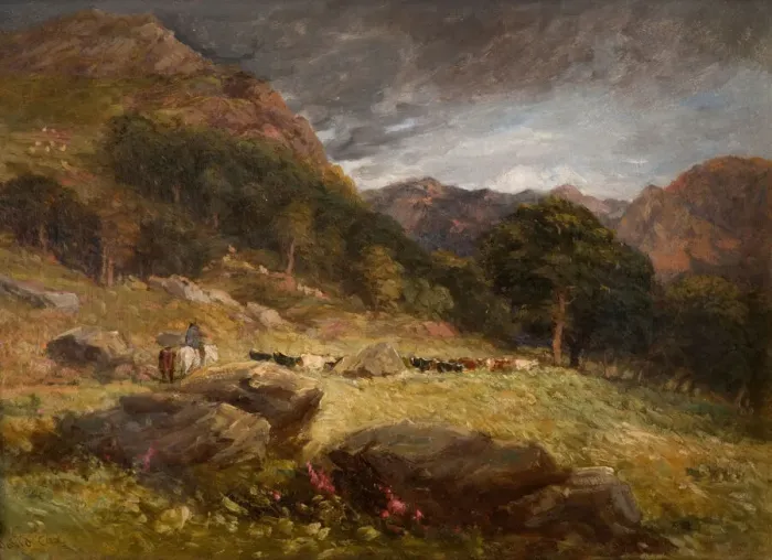 Framed Print : Driving Cattle, 1849. Creator: David Cox the elder Framed Print : Driving Cattle, 1849. Creator: David Cox the elder