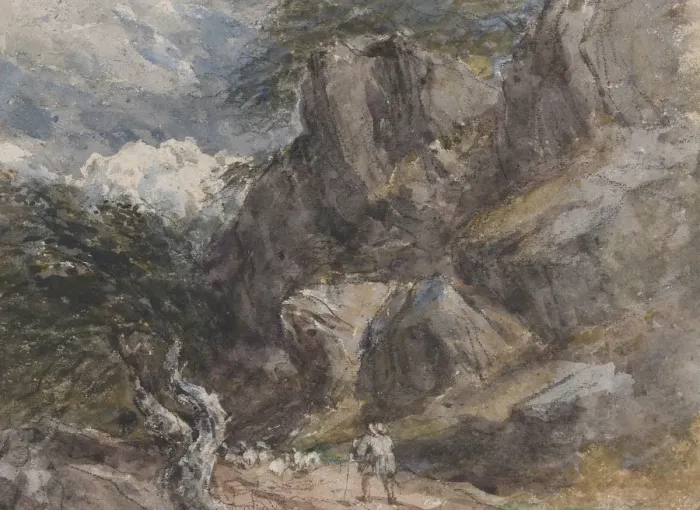 Framed Print : Driving Sheep in a Rocky Landscape, ca. 1846. Creator: David Cox the elder Framed Print : Driving Sheep in a Rocky Landscape, ca. 1846. Creator: David Cox the elder
